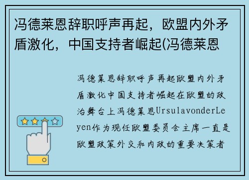 冯德莱恩辞职呼声再起，欧盟内外矛盾激化，中国支持者崛起(冯德莱恩 丈夫)