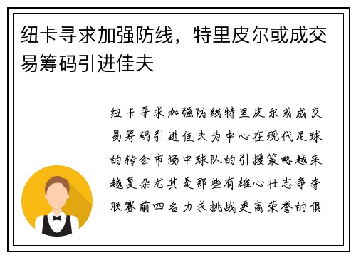 纽卡寻求加强防线，特里皮尔或成交易筹码引进佳夫