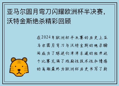 亚马尔圆月弯刀闪耀欧洲杯半决赛，沃特金斯绝杀精彩回顾